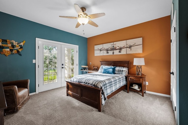 8909 Gallant Fox Rd, Austin, TX 78737 - carpeted bedroom with access to outside, french doors, baseboards, and ceiling fan