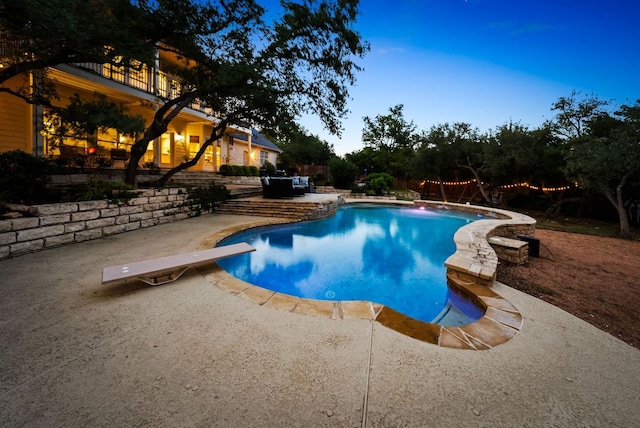 8909 Gallant Fox Rd, Austin, TX 78737 - swimming pool featuring a patio area and a diving board