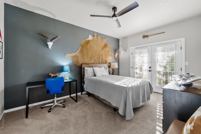8909 Gallant Fox Rd, Austin, TX 78737 - carpeted bedroom featuring access to outside, ceiling fan, and baseboards