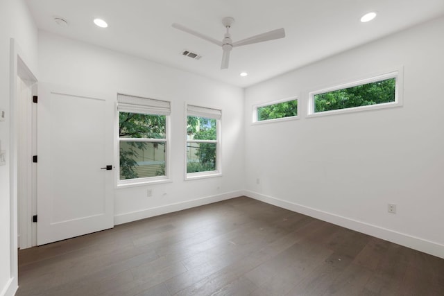 1204 W 51st St Unit 2, Austin, TX 78756 - empty room with dark wood-type flooring, a ceiling fan, baseboards, and recessed lighting