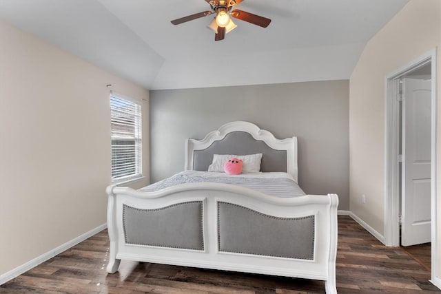 15013 Roody Ln, Austin, TX 78725 - bedroom with vaulted ceiling, wood finished floors, baseboards, and ceiling fan
