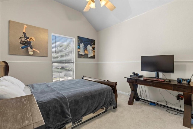 12013 Tarraza Ct, Austin, TX 78732 - carpeted bedroom featuring lofted ceiling, a ceiling fan, and baseboards