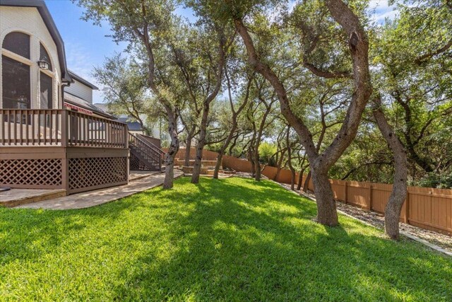 12013 Tarraza Ct, Austin, TX 78732 - view of yard featuring a deck and stairway