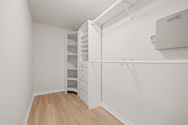walk in closet with light wood-type flooring