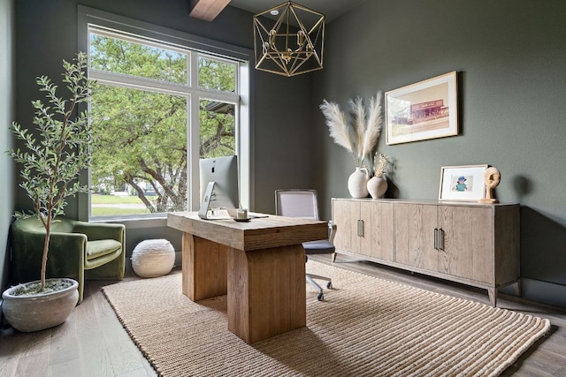 13213 Meridian Park Blvd, Austin, TX 78739 - home office with a chandelier, wood finished floors, and plenty of natural light