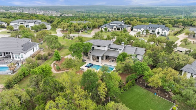 13213 Meridian Park Blvd, Austin, TX 78739 - aerial perspective of suburban area with a pool and a heavily wooded area