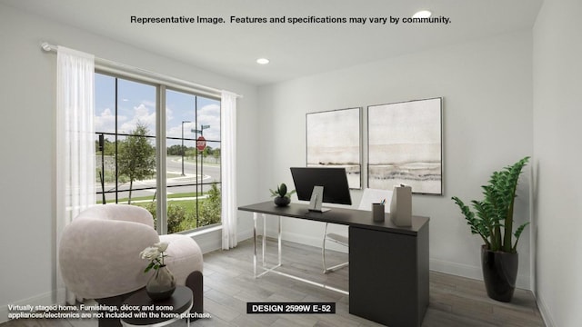 1121 Scenic Green Loop, Georgetown, TX 78628 - office area featuring baseboards, recessed lighting, and wood finished floors