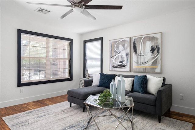 89 Jan Ln, Georgetown, TX 78626 - sitting room featuring a ceiling fan, baseboards, and wood finished floors