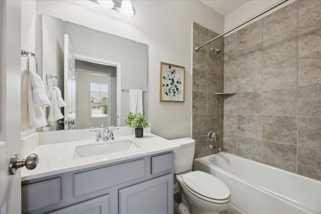 full bath with toilet, bathing tub / shower combination, and vanity