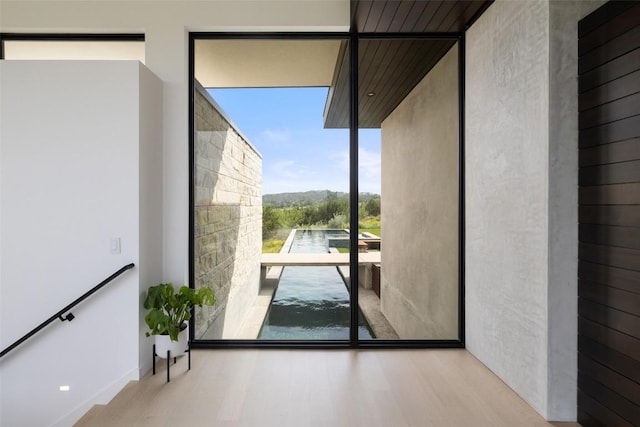 4202 Serene Hills Dr, Austin, TX 78738 - doorway to outside with floor to ceiling windows and wood finished floors