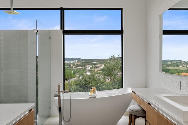 4202 Serene Hills Dr, Austin, TX 78738 - full bath with vanity, a soaking tub, plenty of natural light, and tiled shower