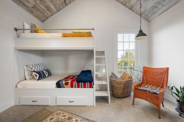 105 Valley View Trl, Comfort, TX 78013 - carpeted bedroom featuring wood ceiling, vaulted ceiling, and baseboards