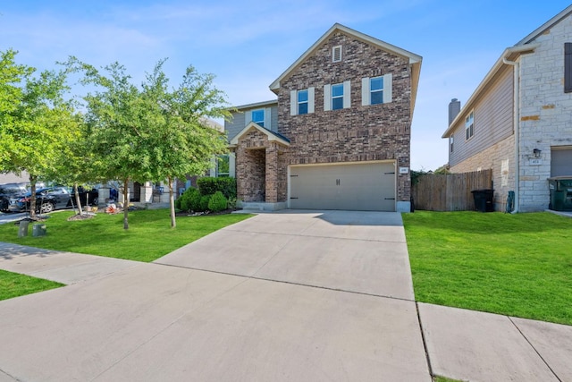 view of front facade featuring a garage, driveway, and brick siding