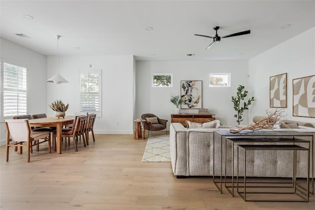 1809 Pasadena Dr, Austin, TX 78757 - living area featuring healthy amount of natural light, light wood-style floors, a ceiling fan, and recessed lighting