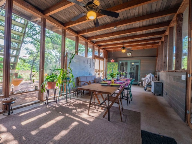 900 Pedernales Oaks Dr, Johnson City, TX 78636 - sunroom / solarium with a ceiling fan, outdoor dining space, and beamed ceiling
