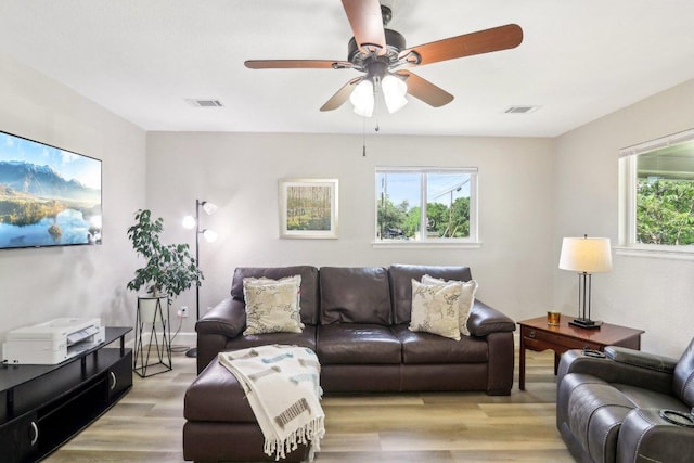 302 Martin Luther King St, Georgetown, TX 78626 - living room with plenty of natural light, light wood-type flooring, and a ceiling fan