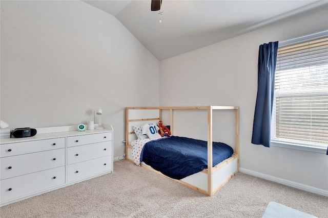 131 Mount Ellen St, Hutto, TX 78634 - carpeted bedroom with lofted ceiling, multiple windows, baseboards, and ceiling fan