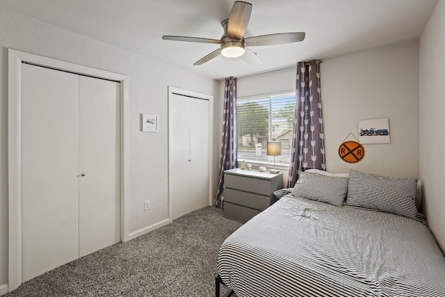 12308 Wycliff Ln, Austin, TX 78727 - bedroom featuring multiple closets, carpet floors, and a ceiling fan