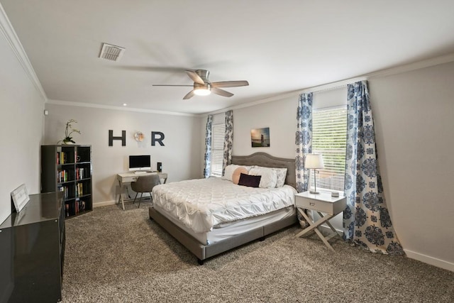 12308 Wycliff Ln, Austin, TX 78727 - carpeted bedroom with ornamental molding and a ceiling fan