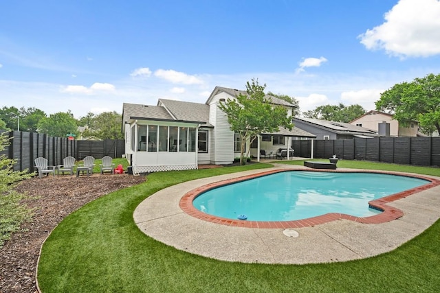 12308 Wycliff Ln, Austin, TX 78727 - view of pool with a sunroom, a fenced backyard, and a patio