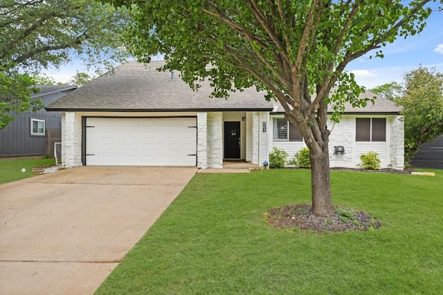 12308 Wycliff Ln, Austin, TX 78727 - view of front of house featuring an attached garage, roof with shingles, driveway, and a front lawn