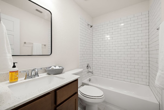 full bathroom with toilet, tub / shower combination, and vanity