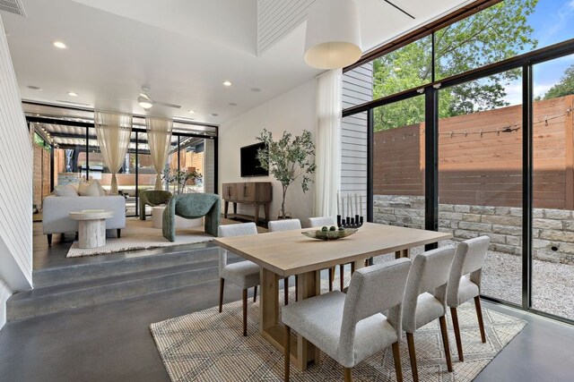 607 Terrell Hill Dr Unit B, Austin, TX 78704 - dining space with plenty of natural light, ceiling fan, recessed lighting, and finished concrete floors