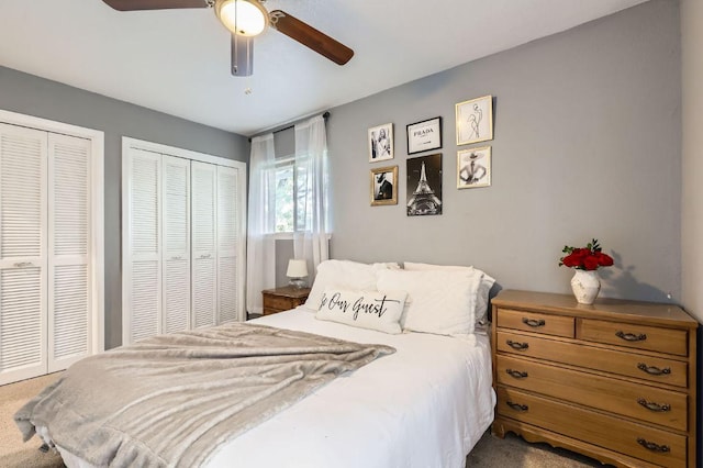 906 Hermitage Dr, Austin, TX 78753 - bedroom with multiple closets, carpet flooring, and ceiling fan
