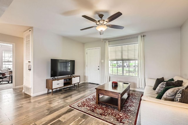 906 Hermitage Dr, Austin, TX 78753 - living room featuring ceiling fan and wood finished floors