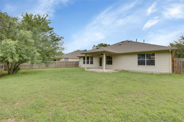 1012 Klondike Loop, Round Rock, TX 78665 - rear view of property with a patio area, a fenced backyard, a ceiling fan, and a chimney