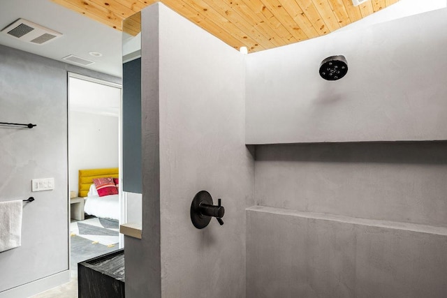 bathroom featuring wooden ceiling