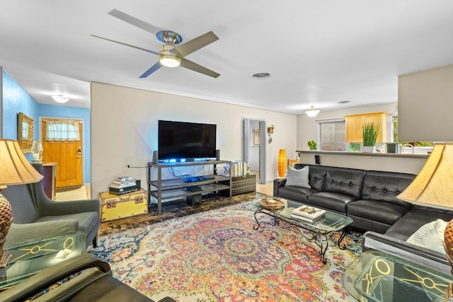 8017 Gault St, Austin, TX 78757 - living area with a ceiling fan
