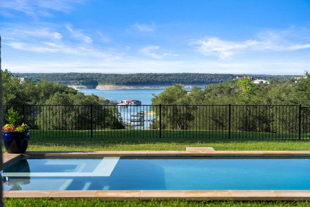 401 Brooks Hollow Rd, Lakeway, TX 78734 - view of pool with a water view, a pool with connected hot tub, and a wooded view