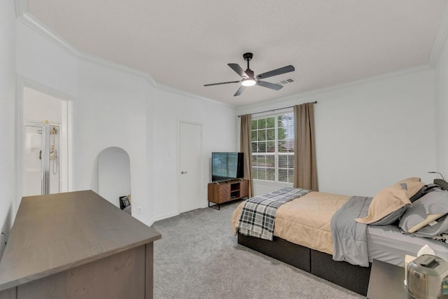 1137 Black Locust Dr, Pflugerville, TX 78660 - carpeted bedroom featuring ornamental molding and a ceiling fan