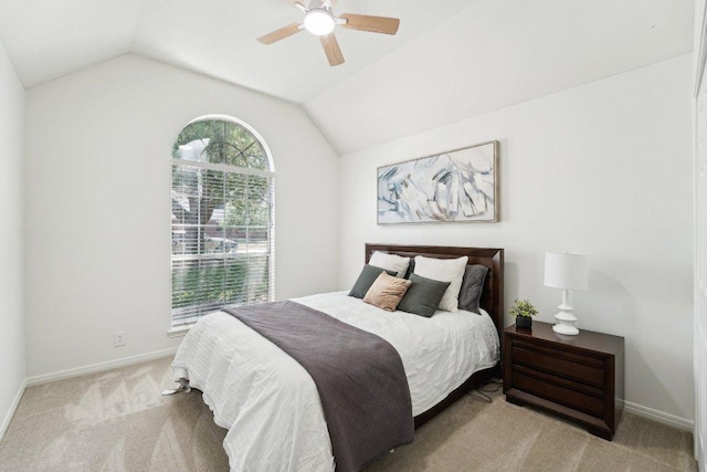 7403 Ponoma Trl, Austin, TX 78749 - bedroom featuring vaulted ceiling, carpet flooring, and a ceiling fan