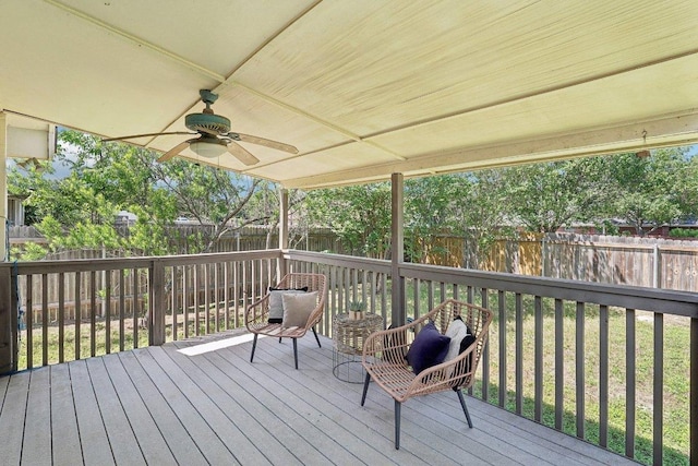 7403 Ponoma Trl, Austin, TX 78749 - deck featuring ceiling fan and a fenced backyard
