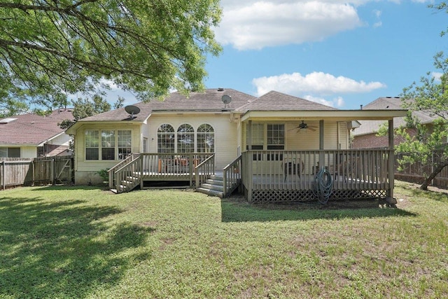 7403 Ponoma Trl, Austin, TX 78749 - back of property featuring ceiling fan and a deck