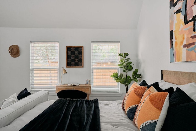 bedroom featuring vaulted ceiling