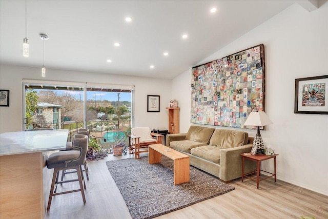 1304 Mariposa Dr Unit 215, Austin, TX 78704 - living room with recessed lighting, light wood-style flooring, and lofted ceiling