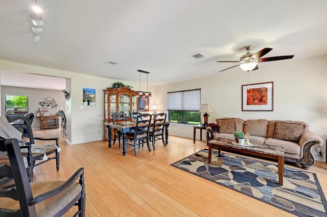 866 Bella Vista Cir, Kyle, TX 78640 - living area with a ceiling fan, healthy amount of natural light, and light wood finished floors