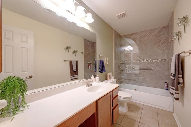 866 Bella Vista Cir, Kyle, TX 78640 - bathroom featuring tile patterned flooring, vanity, toilet, and tub / shower combination