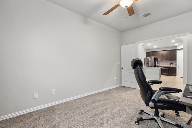 1012 Swan Flower St, Leander, TX 78641 - home office with ceiling fan, light colored carpet, and recessed lighting