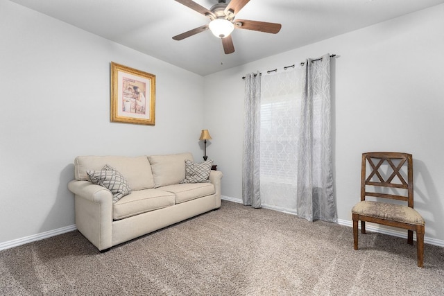 1012 Swan Flower St, Leander, TX 78641 - carpeted living room featuring ceiling fan and baseboards