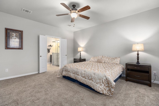 bedroom with carpet floors, baseboards, and a ceiling fan