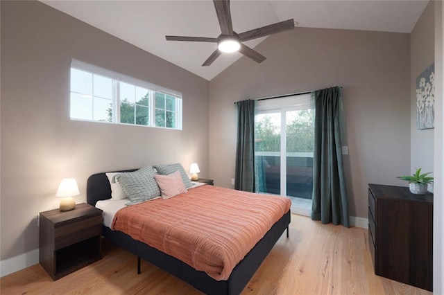 7812 Mullen Dr Unit 2, Austin, TX 78757 - bedroom featuring access to outside, vaulted ceiling, light wood-type flooring, baseboards, and ceiling fan