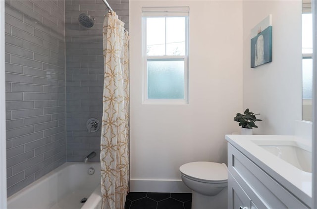 7812 Mullen Dr Unit 2, Austin, TX 78757 - bathroom featuring tile patterned flooring, toilet, shower / bath combination with curtain, vanity, and baseboards