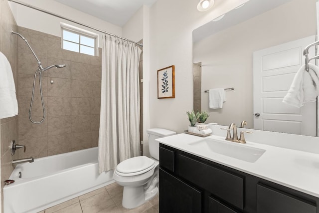 9528 Hunter Ln, Austin, TX 78748 - full bath featuring toilet, shower / tub combo, vanity, and tile patterned floors