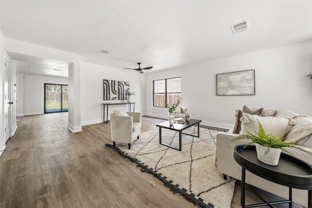 2003 Carriage Club Dr, Cedar Park, TX 78613 - living area featuring a ceiling fan and wood finished floors