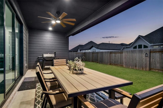 16708 Rakesh Way, Manor, TX 78653 - view of patio featuring ceiling fan, grilling area, and outdoor dining area
