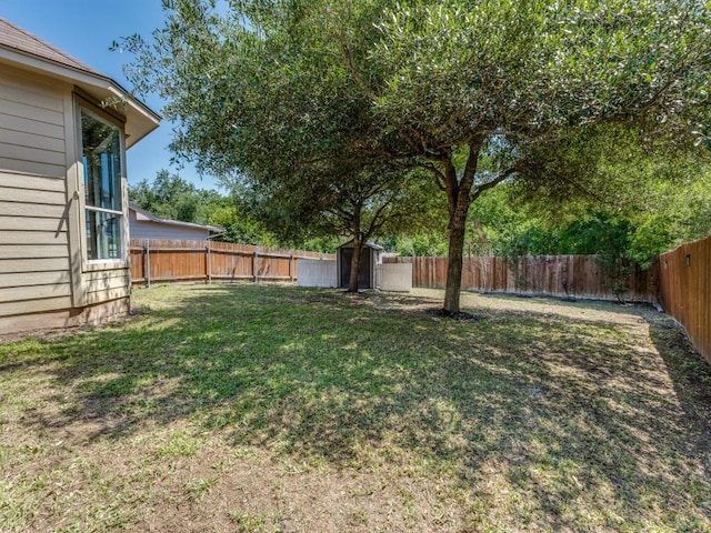 view of yard featuring a storage shed and an outbuilding